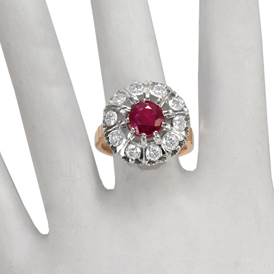 Ruby and white sapphire Russian Style ring 585