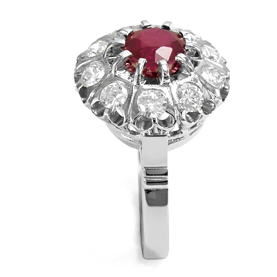 Russian Style Diamond and ruby ring 585 white gold