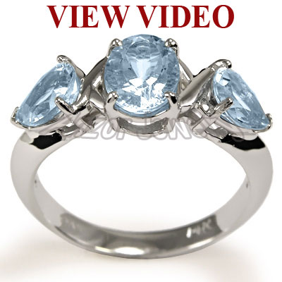 Three Stone Ring  Aquamarine 18K