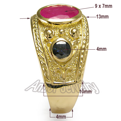Men's 18k Yellow Gold  Ruby and Sapphire Ring