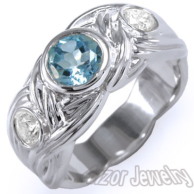 Mens or Womens blue Topaz Diamond Ring 18k