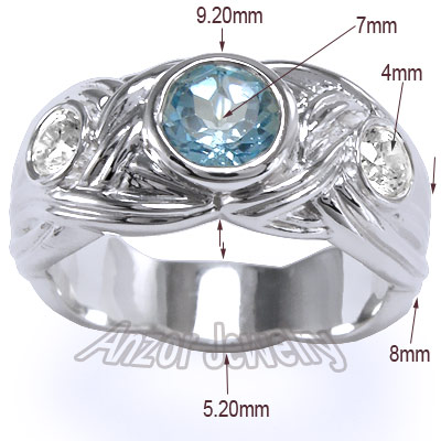 Mens or Womens blue Topaz Diamond Ring 18k