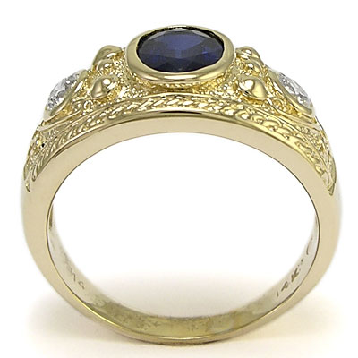 Men's Sapphire Ring 10k Gold White & Blue