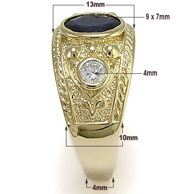 Men's Sapphire Ring 10k Gold White & Blue