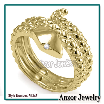 Men's Ring 18k Yellow Gold Serpent Snak Ring