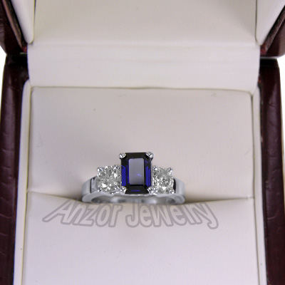 Ceylon Sapphire Diamond Ring in 18k White Gold