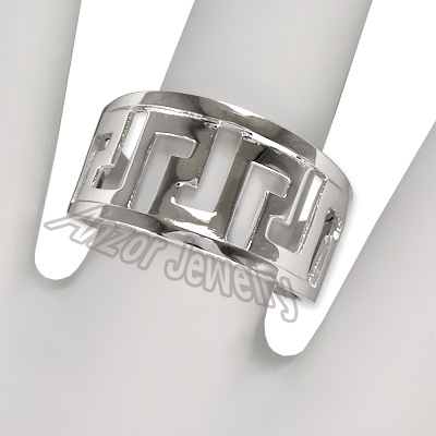 Men's 14k white Gold Band Greek Key Ring