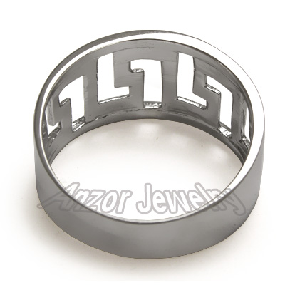 Men's 14k white Gold Band Greek Key Ring