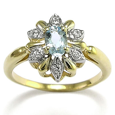 Russian Jewelry Diamond & Aquamarine Ring 18k