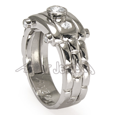 Men's 18k White Gold Burnish Set Diamond Ring