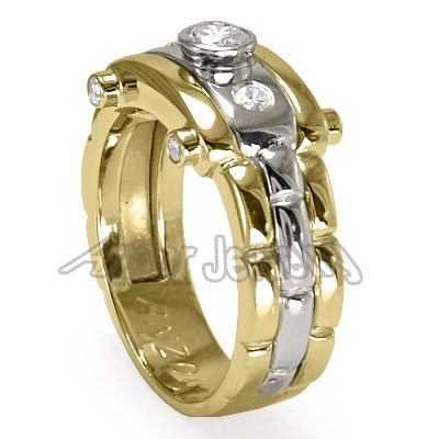 Men's 18k Two-Tone Gold Burnish Set Diamond Ring