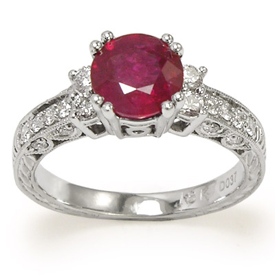 Ruby Diamond Engagement Ring White Gold 10K