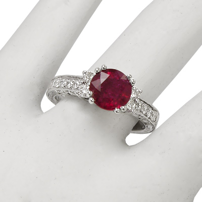 Ruby Diamond Engagement Ring White Gold 10K