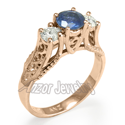14k Gold Sapphire Diamond Ring