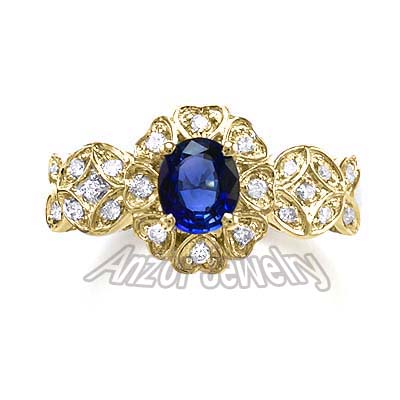 Ceylon Sapphire Diamond Ring in 14k Yellow Gold