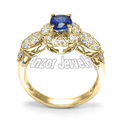 Ceylon Sapphire Diamond Ring in 14k Yellow Gold