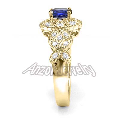 Ceylon Sapphire Diamond Ring in 14k Yellow Gold