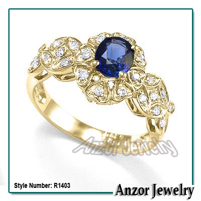 Ceylon Sapphire Diamond Ring in 10k Yellow Gold