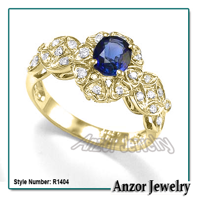 Ceylon Sapphire Diamond Ring in 18k Yellow Gold