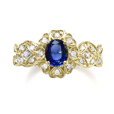 Ceylon Sapphire Diamond Ring in 18k Yellow Gold