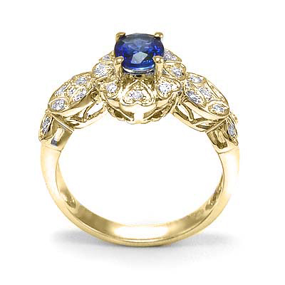 Ceylon Sapphire Diamond Ring in 18k Yellow Gold