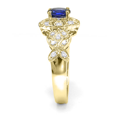 Ceylon Sapphire Diamond Ring in 18k Yellow Gold