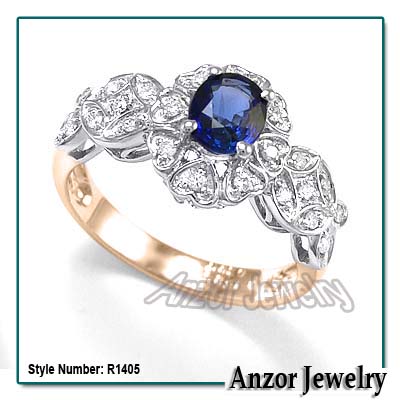 Ceylon Sapphire Diamond Ring in 14k Two-Tone Gold