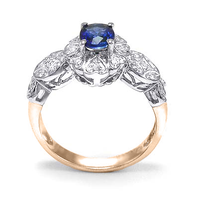 Ceylon Sapphire Diamond Ring in 14k Two-Tone Gold