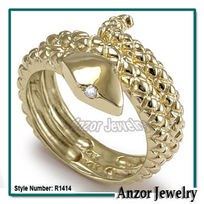 Men's Ring 14k Yellow Gold Serpent Snak Ring