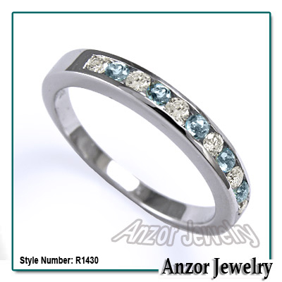 14k Gold Diamond & Blue Topaz Wedding Band Ring