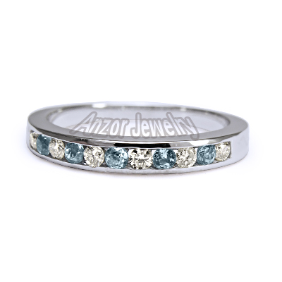 14k Gold Diamond & Blue Topaz Wedding Band Ring