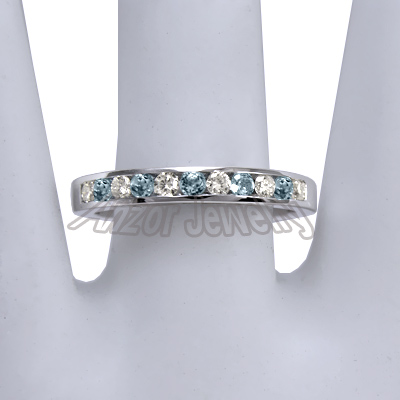 14k Gold Diamond & Blue Topaz Wedding Band Ring