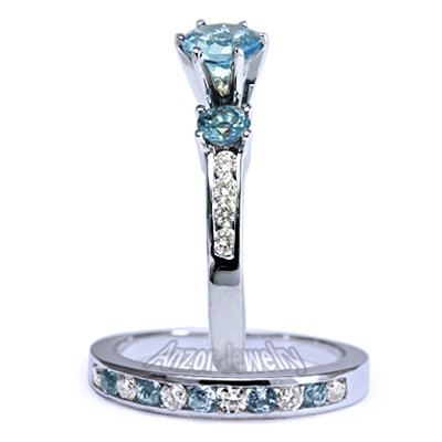 14k Gold Blue Topaz Diamond Engagement Ring Set