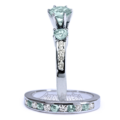 14k Gold Aquamarine Diamond Engagement Ring Set