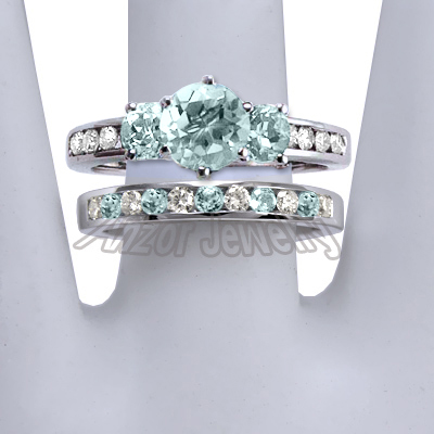 14k Gold Aquamarine Diamond Engagement Ring Set