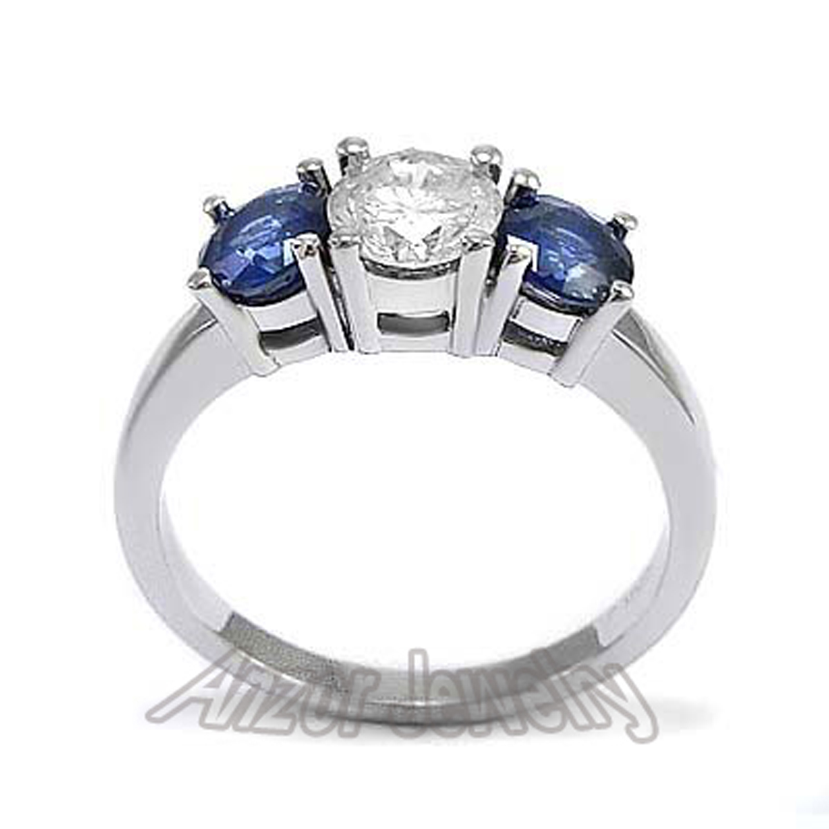 14k Gold Sapphire Diamond Three Stone Ring