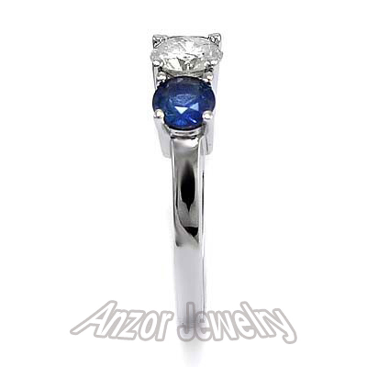 14k Gold Sapphire Diamond Three Stone Ring