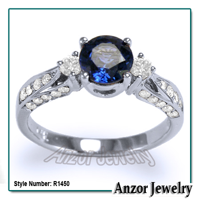 14k White Gold Ceylon Sapphire Diamond Ring