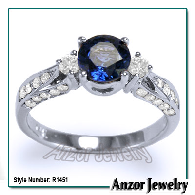 10k White Gold Ceylon Sapphire Diamond Ring