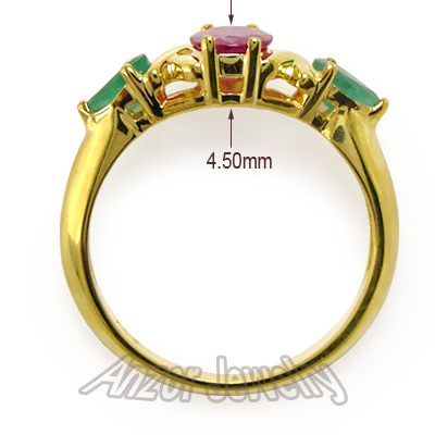 Three-Stone Emerald Ruby Ring 18k Gold