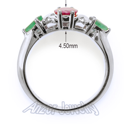 Three-Stone Genuine Emerald Ruby Ring 18k Gold