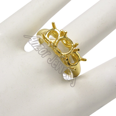 14k Yellow Gold 3 Stone Trellis Ring Setting