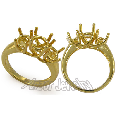 14k Yellow Gold 3 Stone Trellis Ring Setting