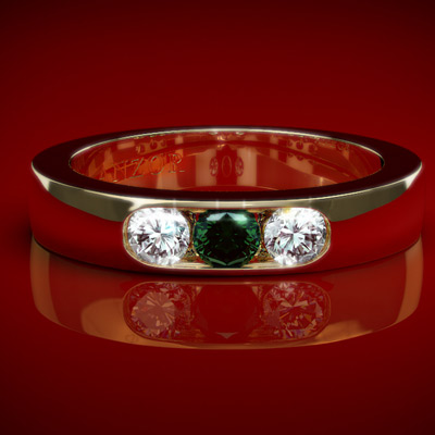 18k Gold Diamond & Emerald Wedding Band