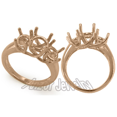 14k Rose Gold 3 Stone Trellis Ring Setting