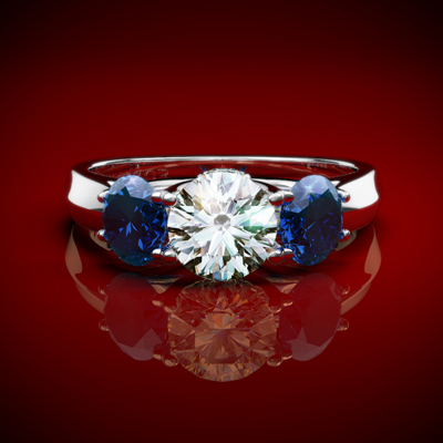 White and Blue Sapphire Diamond Ring 18k