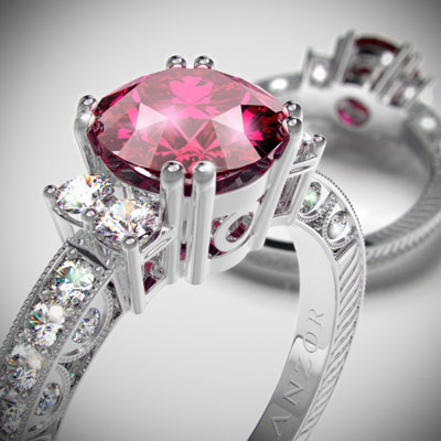 14k Gold Pink Rubellite Tourmaline Diamond Ring