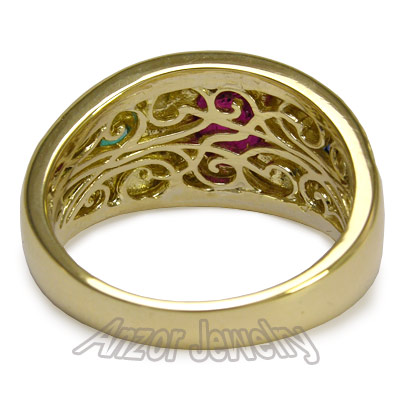 Etruscan Men's ruby sapphire emerald ring 18K