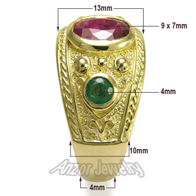 Etruscan Men's ruby sapphire emerald ring 18K