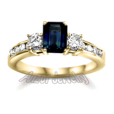 Emerald-Cut Sapphire and Diamond Ring 14K